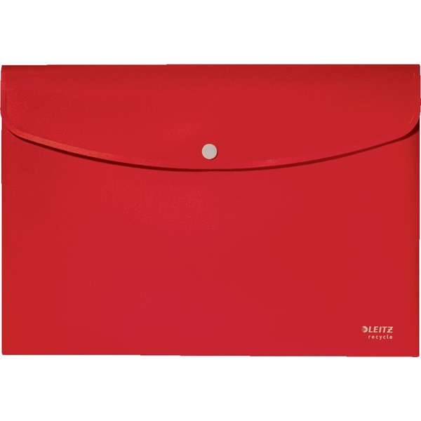Irattartó tasak, A4, PP, patentos, LEITZ "Recycle", piros