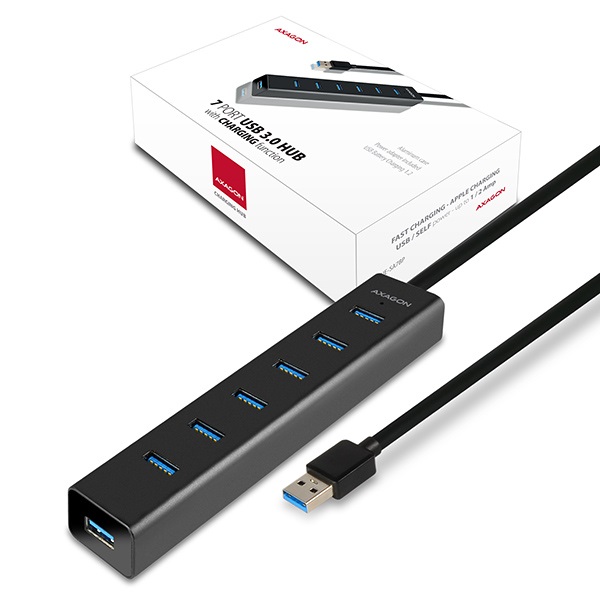 Axagon HUE-SA7BP 7 portos USB 3.0 hub gyorstöltéssel fekete