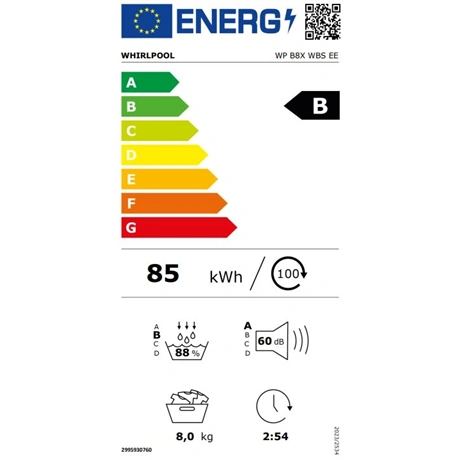 Whirlpool WP B8X WBS EE Hőszivattyús szárítógép Fehér/Fekete - 8 kg, B energiaosztály