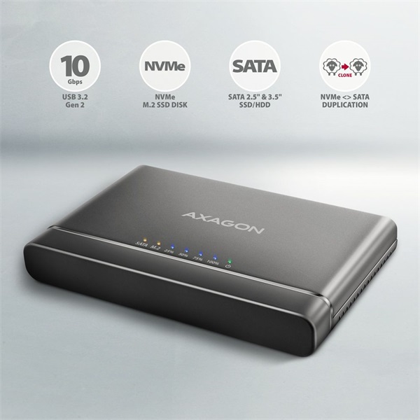 Axagon ADSA-CC USB-C 10Gbps NVMe M.2/SATA 2,5"/3,5" HDD/SSD másoló Axagon ADSA-CC USB-C 10Gbps NVMe M.2/SATA 2,5"/3,5" HDD/SSD másoló