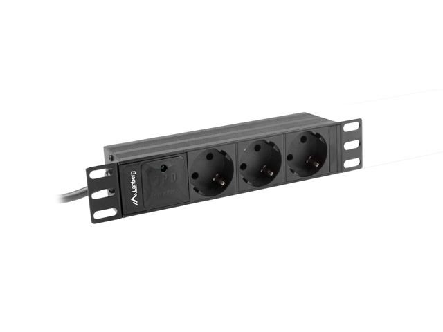 Lanberg PDU 10" 1U 10A 3x 230V 2m rack elosztó fekete (PDU-03F-0200-IEC-BK)