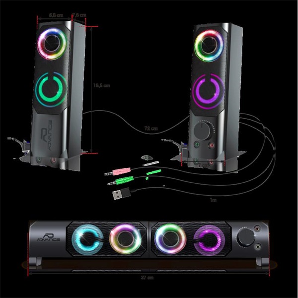 Advance SOUNDPHONICS RGB 6W RMS 2.0 3,5mm Jack RGB Hangszóró Fekete 