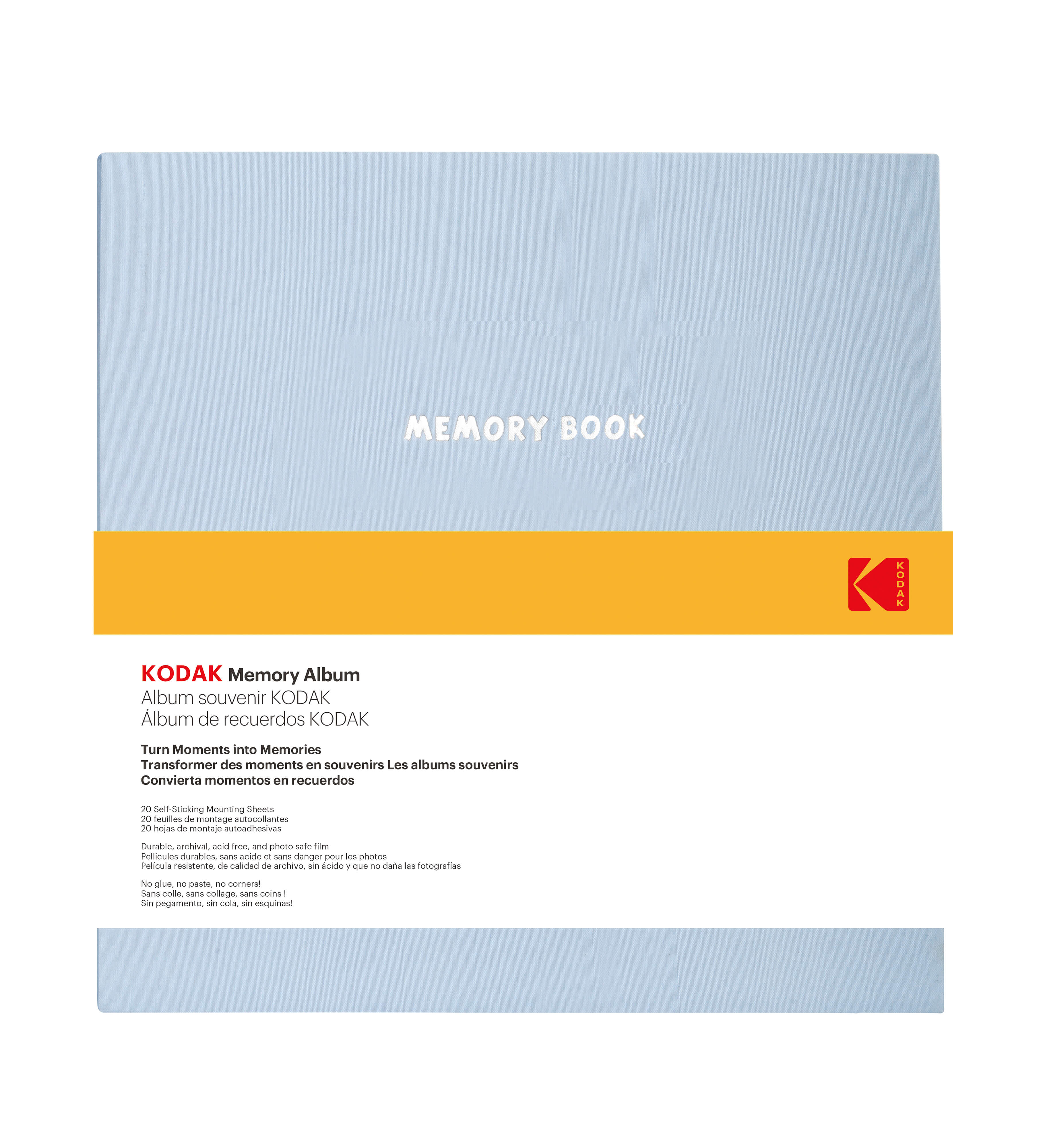 Kodak Memory fotó abum, öntapadó fólia, 23,5x27 cm, 20oldal/40lap, szövet borító, világos kék