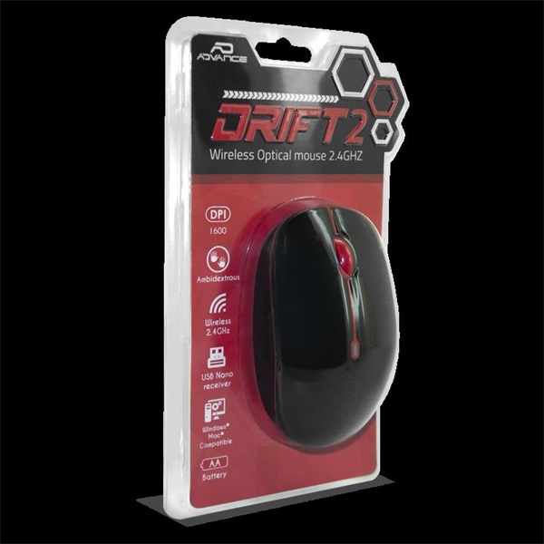 Advance   DRIFT 2  1600 DPI  Egér vezeték nélküli piros 