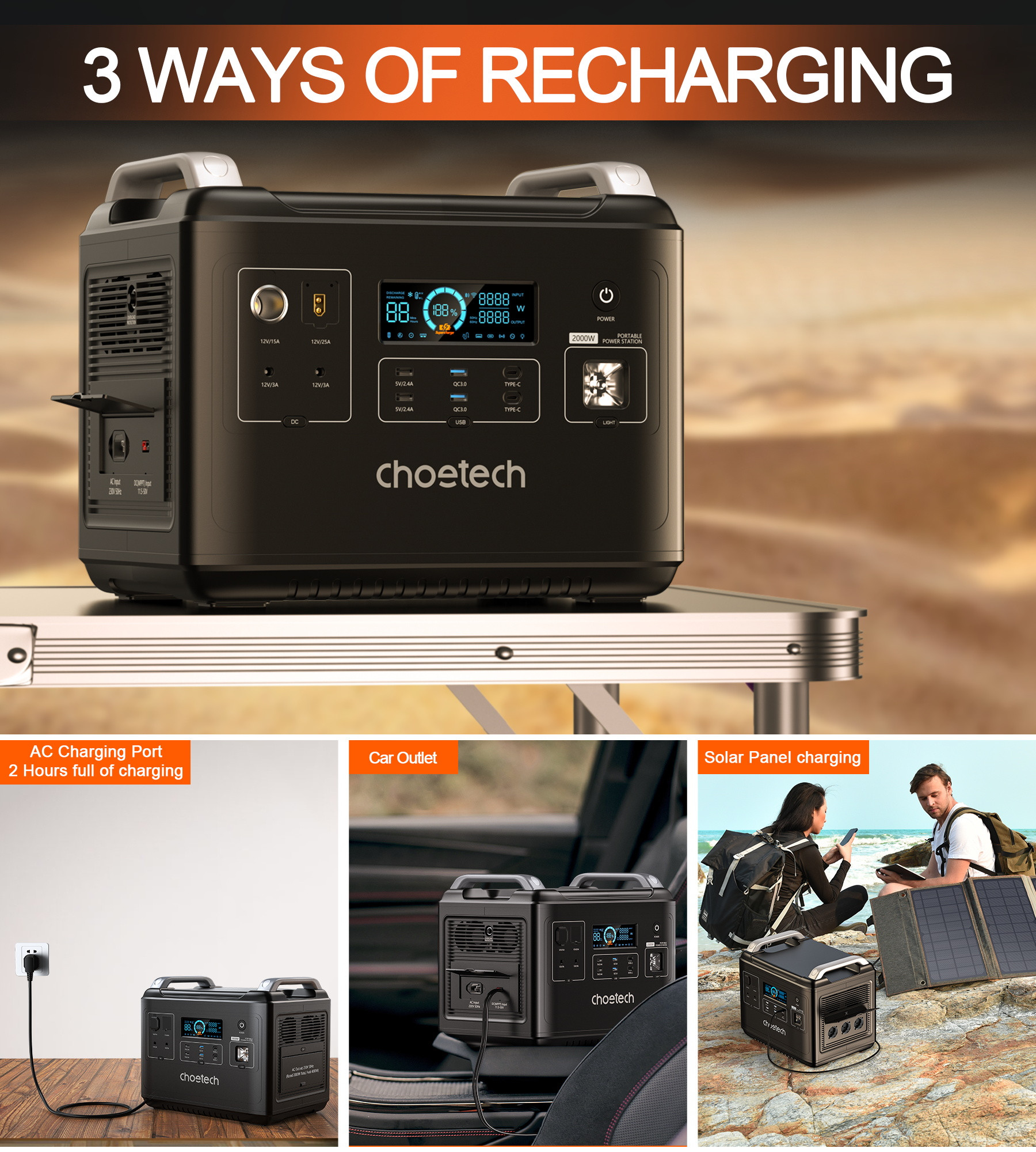 Choetech 2000W, bidirectional, PowerStation