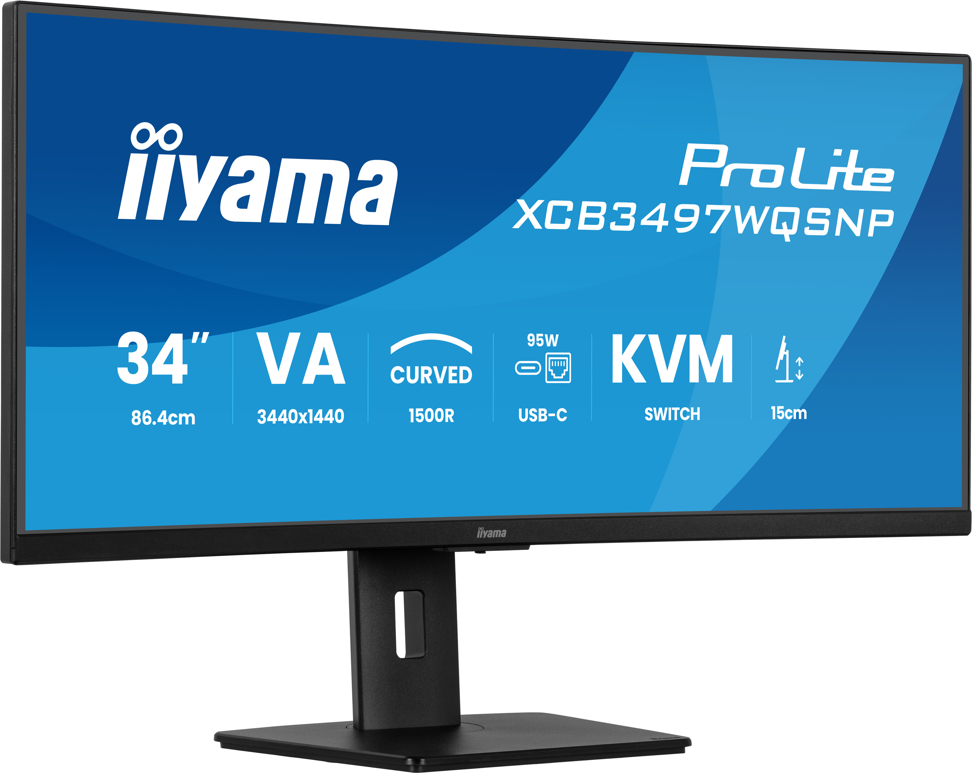 iiyama 34" ProLite XCB3497WQSNP-B1 Monitor - 3440x1440, WQHD, LED, VA, 120Hz, 0,4ms, Ívelt, Hangszóró, FreeSync, Pivot, Fekete