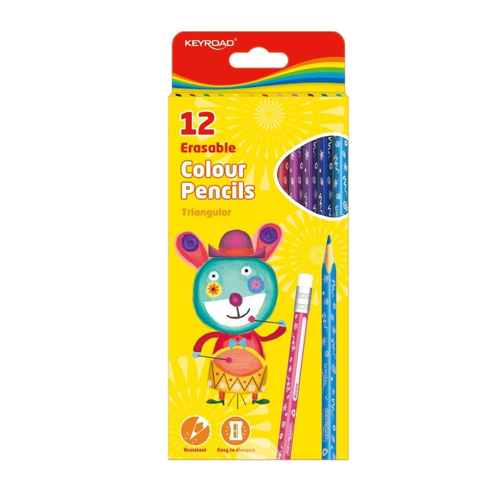Keyroad radíros színes ceruza készlet, háromszögletű,12 szín (KR971453)