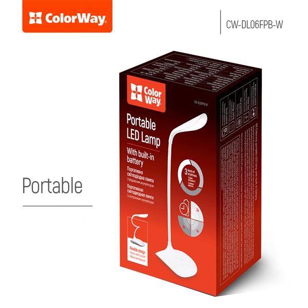 COLORWAY CW-DL06FPB-W Asztali LED lámpa beépített akkumulátor  Fehér 