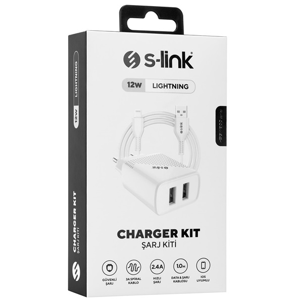 S-Link   SL-EC50L   5V/3A  12W Gyorstöltés Lightning 100cm adat+töltőkábel Fehér 
