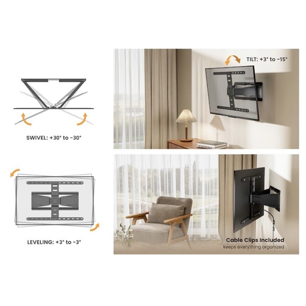 Equip  650344  43"-90"  Max.: 50kg  dönthető  forgatható TV Fali konzol Fekete 