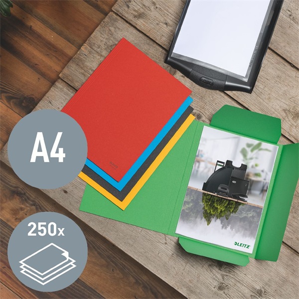Pólyás dosszié, karton, A4, LEITZ "Recycle", sárga