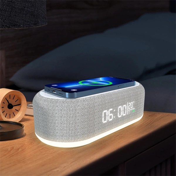 IRIS DC-120-W-Q 15W Qi vezeték nélküli töltővel hőmérséklet kijelzéssel  ébresztő funkcióval digitális óra Fehér