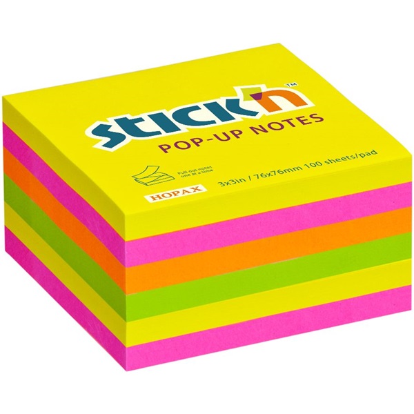 Stick`N 76x76mm 100 lap/tömb (6 tömb/csomag) neon mix öntapadó jegyzettömb