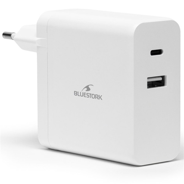 Bluestork   PW-NB-65-C-W  USB-C USB-A  65W 1.8m kábelHálózati töltő  Fehér 