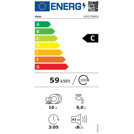 Haier XF0C3TB0FW Szabadonálló 10 terítékes mosogatógép - C energiaosztály