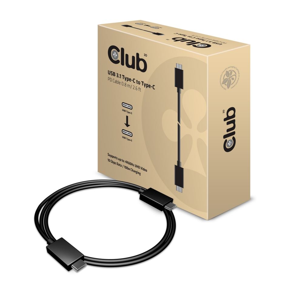 CLUB3D USB 3.1 Type C kábel 0.8m fekete (CAC-1522) CLUB3D USB 3.1 Type C kábel 0.8m fekete (CAC-1522)