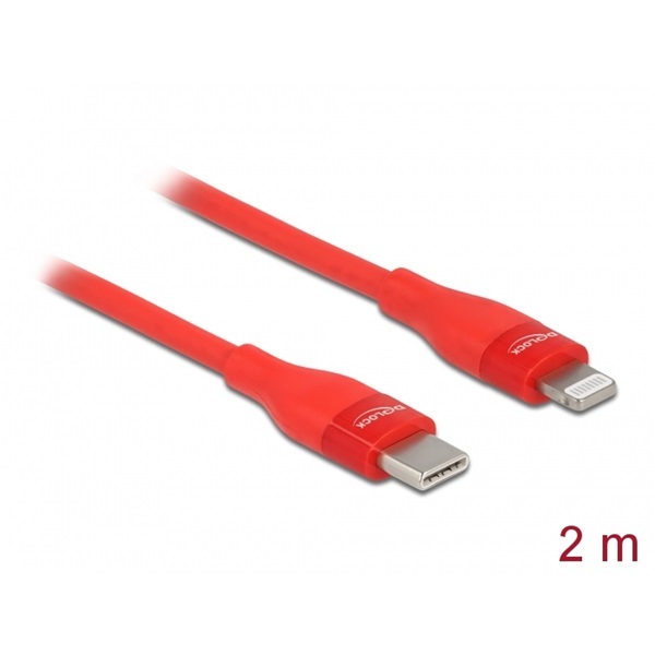 Delock 86635 2m USB-C - Lightning iPhone/iPad/iPod kompatibilis piros MFi adat- és töltőkábel Delock 86635 2m USB-C - Lightning iPhone/iPad/iPod kompatibilis piros MFi adat- és töltőkábel