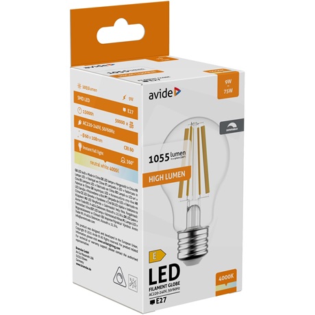 Avide ABLFG27NW-9W-D LED FILAMENT GLOBE IZZÓ 9W FÉNYERŐSZABÁLYZÓS E27 NW 4000K