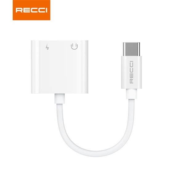Recci RDS-A09 2x Type C - Type C fehér töltő és audió elosztó adapter Recci RDS-A09 2x Type C - Type C fehér töltő és audió elosztó adapter