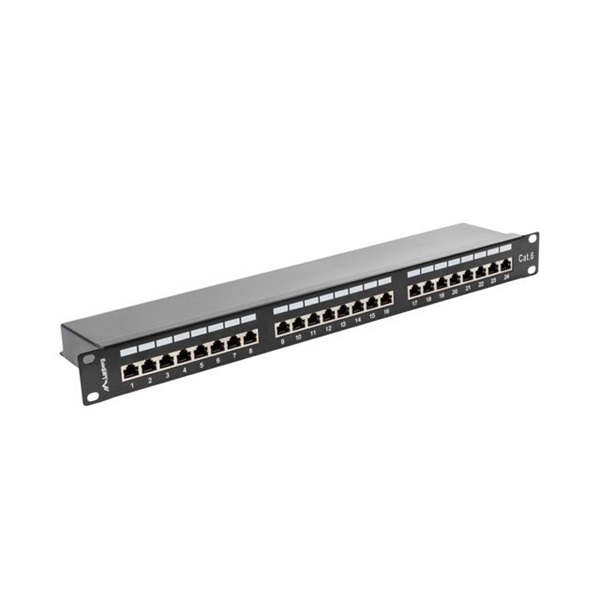 Lanberg Patch panel CAT6 UTP 24 PORT 1U 19" árnyékolt fekete (PPS6-1024-B)