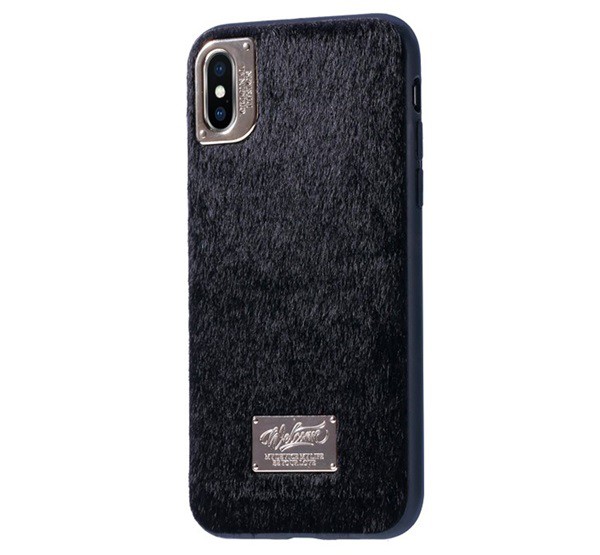 WK műanyag telefonvédő (műanyag hátlap, plüss bevonat) FEKETE [Apple iPhone XS 5.8]