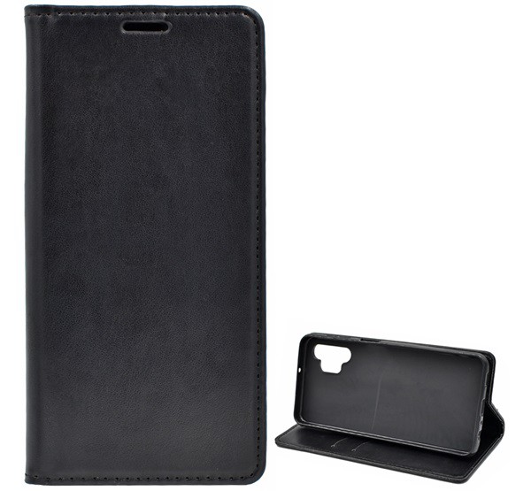 Tok álló, bőr hatású (FLIP, oldalra nyíló, asztali tartó funkció) FEKETE [Samsung Galaxy A32 5G (SM-A326)]
