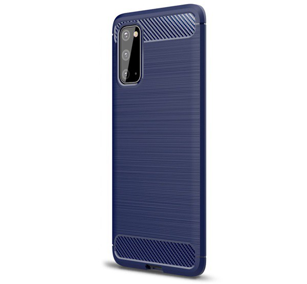 Szilikon telefonvédő (közepesen ütésálló, légpárnás sarok, szálcsiszolt, karbon minta) SÖTÉTKÉK [Samsung Galaxy S20 5G (SM-G981U)]