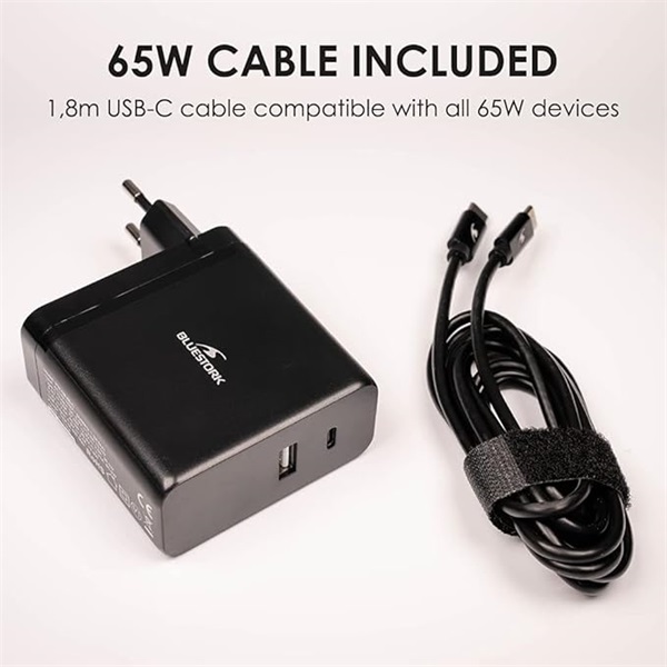 Bluestork PW-NB-65-C USB-C USB-A 65W 1.8m kábel Hálózati töltő Fekete Bluestork PW-NB-65-C USB-C USB-A 65W 1.8m kábel Hálózati töltő Fekete