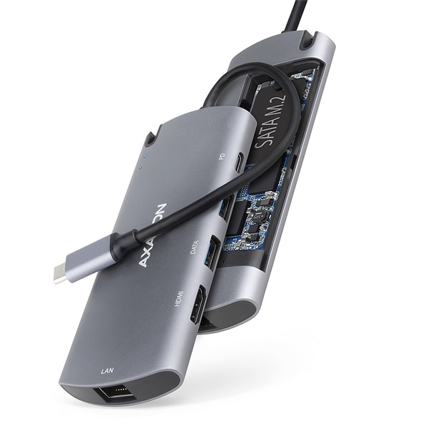 Axagon HMC-6M2 SuperSpeed USB-C combo 6in1 hub ezüst-fekete Axagon HMC-6M2 SuperSpeed USB-C combo 6in1 hub ezüst-fekete