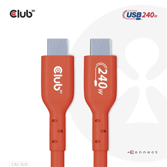 Club3D USB2 Type-C Bi-Directional USB-IF Certified  Data 480Mb PD 240W(48V/5A) EPR   4m kábel