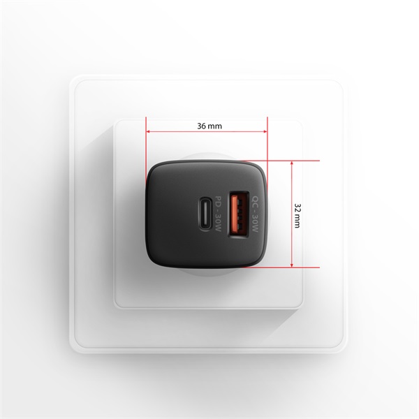 Axagon ACU-PQ30 USB-C + QC3.0 30W fekete fali töltő Axagon ACU-PQ30 USB-C + QC3.0 30W fekete fali töltő