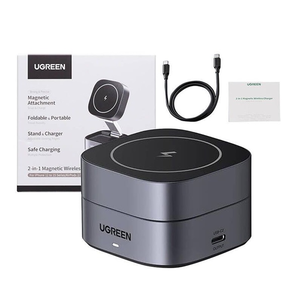 UGREEN Qi2 15W MagFlow 2-in-1 Wireless töltő Szürke
