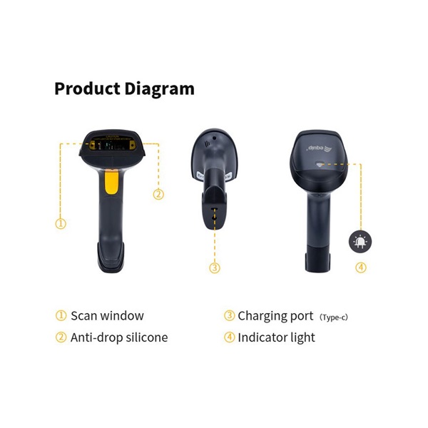 EQuip Wireless 1D Laser Barcode Scanner with Stand Vonalkódolvasó Fekete