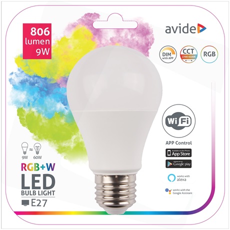 Avide ASG27RGBW-9W-WIFI IZZÓ SMART LED GLOBE A60 9W RGB+W WIFI APP CONTROL Avide ASG27RGBW-9W-WIFI IZZÓ SMART LED GLOBE A60 9W RGB+W WIFI APP CONTROL