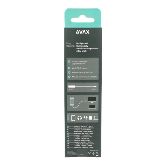  AVAX AD604 CONNECT+ Type C 3.0 - Gigabit Ethernet adapter alumínium