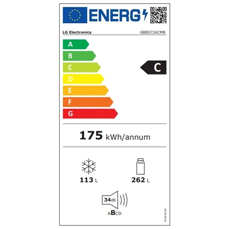 Lg GBBS726CMB   375 L Alulfagyasztós hűtőszekrény, C energiaosztály, Szürke