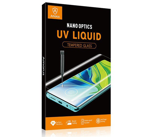 AMORUS UV LIQUID képernyővédő üveg (3D full cover, íves, karcálló, 0.3mm, 9H + UV lámpa) ÁTLÁTSZÓ [Huawei P30 Pro]