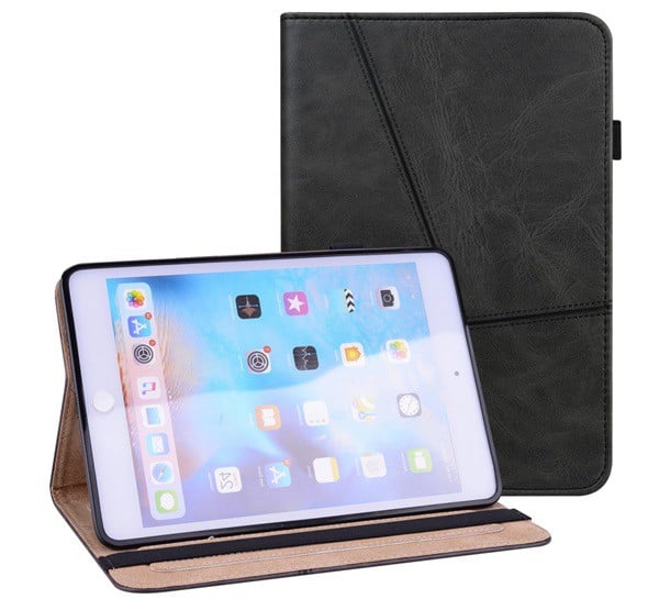 Tok álló, bőr hatású (aktív FLIP, oldalra nyíló, asztali tartó funkció, bankkártya tartó, koptatott bőrhatás) FEKETE [Apple IPAD mini 6 ...