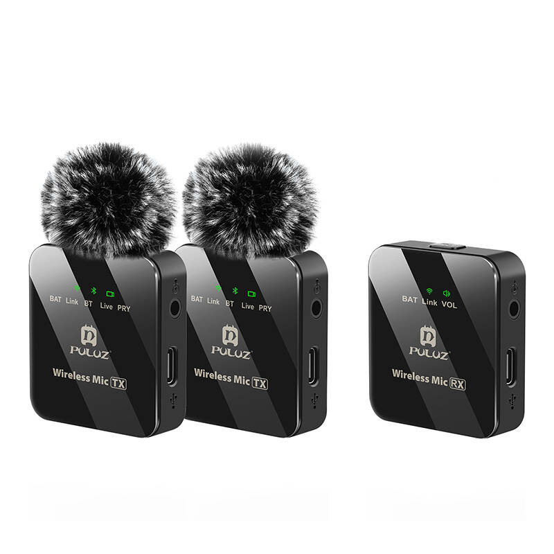 PULUZ 2 TX + 1 RX Wireless Lavalier mikrofon