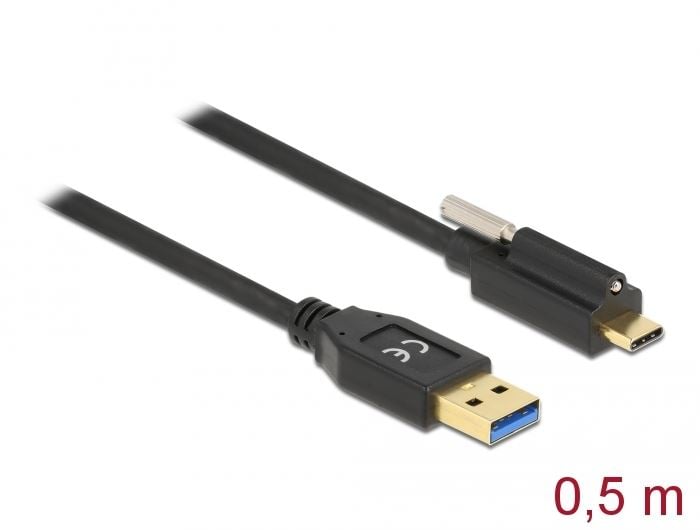Delock SuperSpeed USB 10 Gbps (USB 3.2 Gen 2) kábel A-típusú apa csatlakozó - USB Type-C apa csatlakozó csavarral a tetején, 0,5m (84025) Delock SuperSpeed USB 10 Gbps (USB 3.2 Gen 2) kábel A-típusú apa csatlakozó - USB Type-C apa csatlakozó csavarral a tetején, 0,5m (84025)