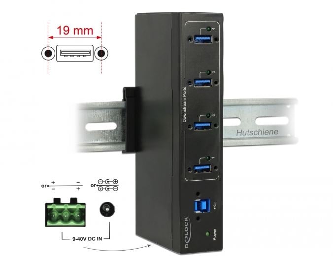 Delock Külso ipari hub 4 x USB 3.0 A-típusú 15 kV ESD védelemmel