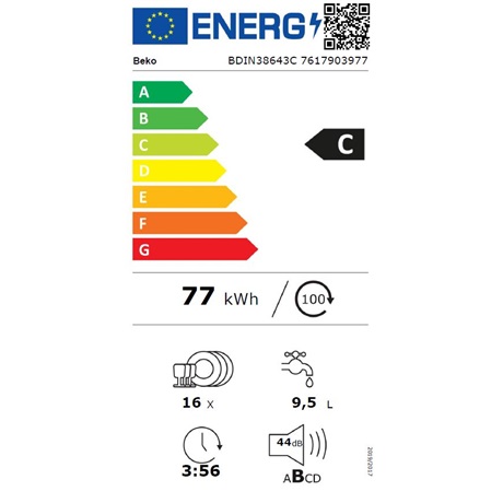 Beko BDIN38643C Beépíthető 16 terítékes mosogatógép Fehér - C energiaosztály