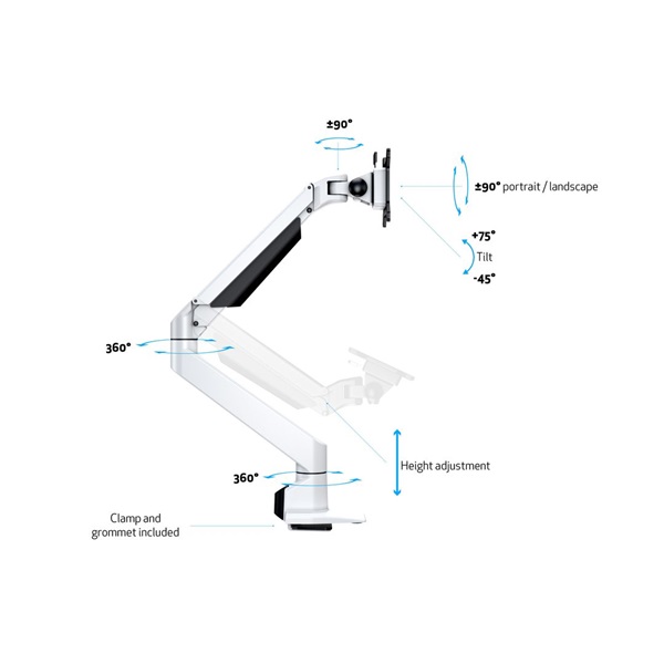 MULTIBRACKETS Rögzítőkészlet (csuklós kar, asztali rögzítés), M VESA Gas Lift Arm Single White HD (15" - 32")