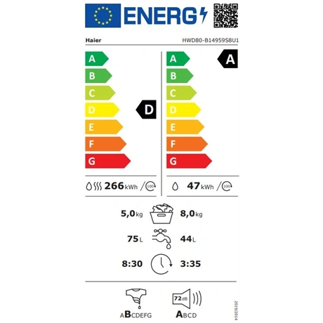 Haier HWD80B14959S8U1S Mosó- és szárítógép