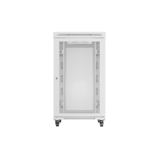 Lanberg 19" szabadon álló rack szekrény 27U/800X1000 perforált ajtó, lapraszerelt, LCD kijelző, szürke