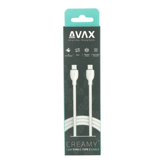AVAX CB623 CREAMY+ Type C - Type C 60W 1,5m gyorstöltő kábel Fehér-ezüst AVAX CB623 CREAMY+ Type C - Type C 60W 1,5m gyorstöltő kábel Fehér-ezüst