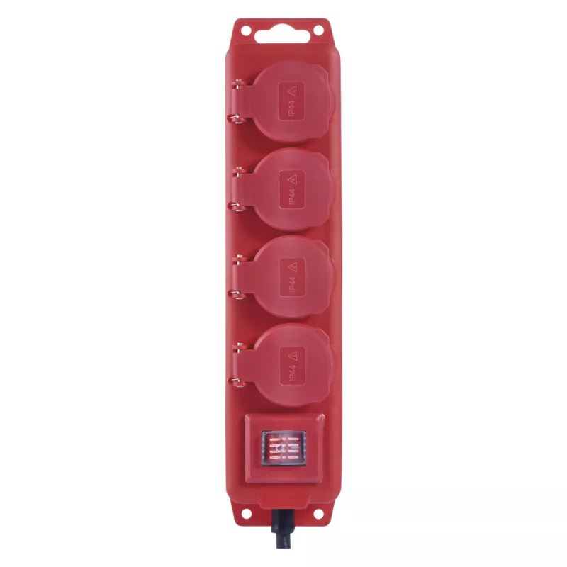 Emos P14251 kültéri hálózati elosztó/hosszabbító kapcsolóval 5-aljzat 1.5m piros