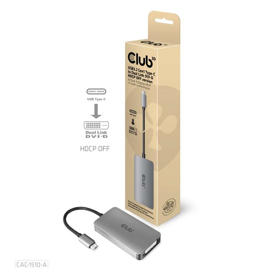  Club3D USB3.2 Gen1 Type-C to Dual Link DVI-D HDCP OFF version Active Adapter  