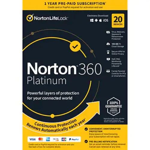 NortonLifeLock Norton 360 Platinum 100GB 1 felhasználó 20 eszköz 1 év dobozos vírusirtó szoftver (21428042) NortonLifeLock Norton 360 Platinum 100GB 1 felhasználó 20 eszköz 1 év dobozos vírusirtó szoftver (21428042)
