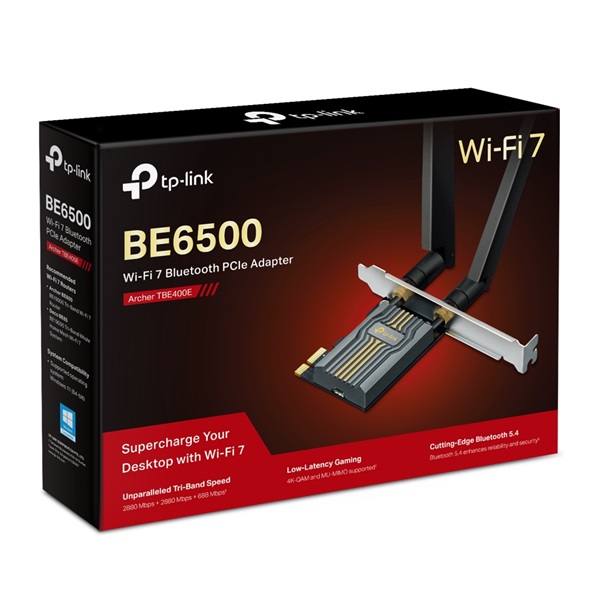 TP-LINK  ARCHER TBE400E PCI-Express Dual Band BE6500 Wireless és Bluetooth 5.4 Adapter 